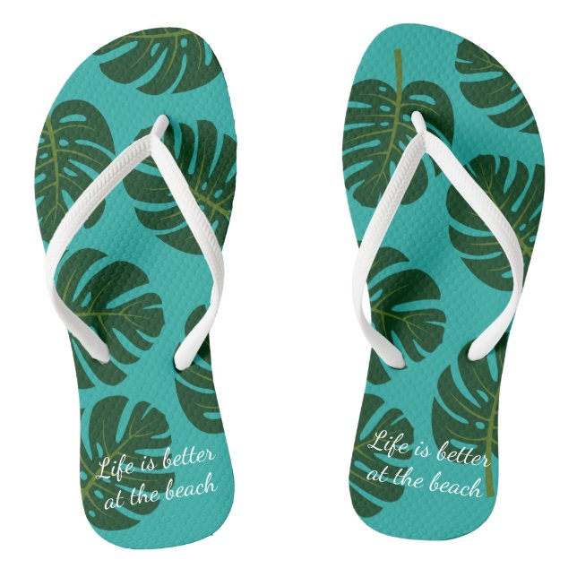 Exotic Monstera palm leaf floral beach flip flops (Footbed)