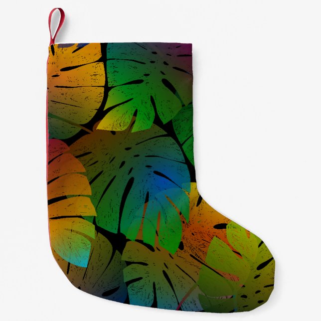Exotic Monstera: Palm Leaves Vintage Small Christmas Stocking (Front)