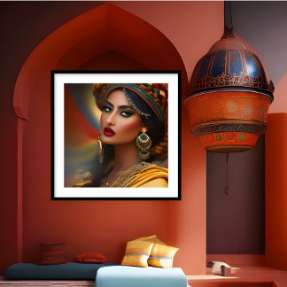 Exotic moroccan lady red Gold rust Green Colorful Poster