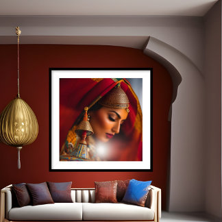 Exotic moroccan woman red Gold rust brown Poster