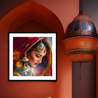 Exotic moroccan woman red Gold rust Colorful Poster