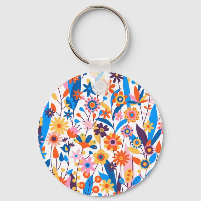 Exotic Multicolored Floral Background-32939 Keychain (Front)