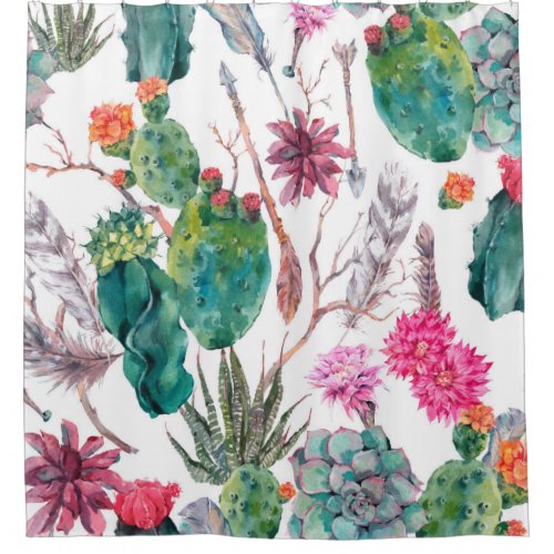 Exotic natural vintage watercolor seamless pattern shower curtain