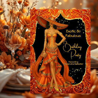 Exotic Orange Fabulous Stunning Gold Birthday Invitation