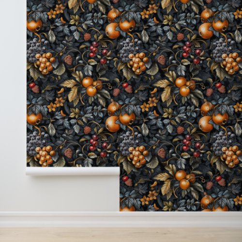 Exotic orange fruits  leaves luxury dark color wallpaper 