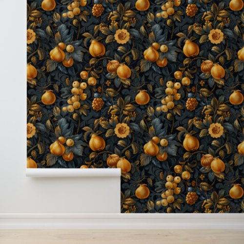 Exotic orange fruits  leaves luxury dark color wallpaper 