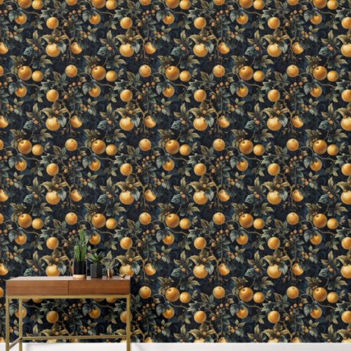 Exotic orange fruits  leaves luxury dark color wallpaper 