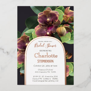 Exotic Orchids  Bridal Shower Rose Gold  Foil Inv Invitation