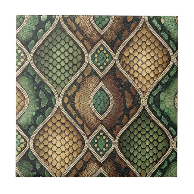 Exotic Ornate Geometric Snake Skin Pattern Design Ceramic Tile (Front)