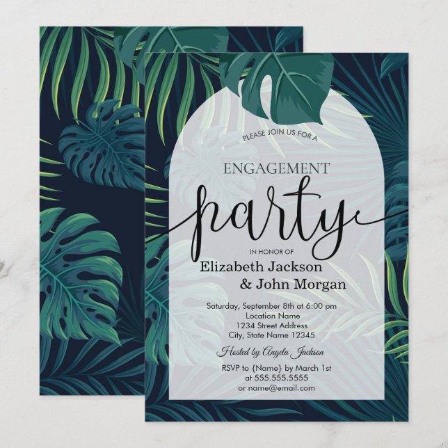 Exotic Palm Leaves Engagement Party Invitation (Front/Back)