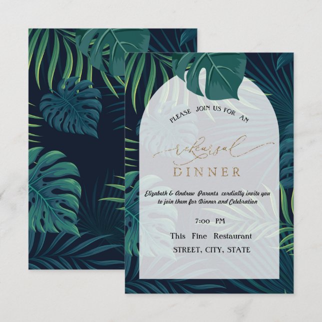  Exotic Palm Leaves Rehearsal Dinner   Invitation (Front/Back)