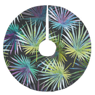 Exotic Palm Leaves Watercolor Brushed Polyester Tree Skirt