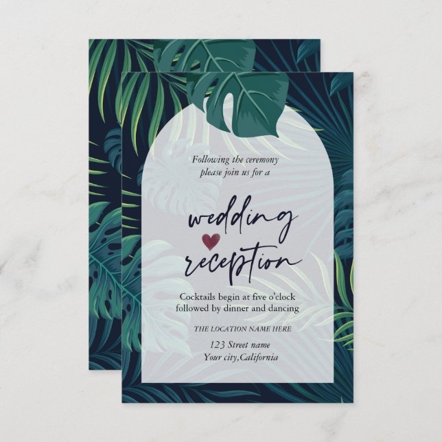 Exotic Palm Leaves Wedding Reception  Invitation (Front/Back)