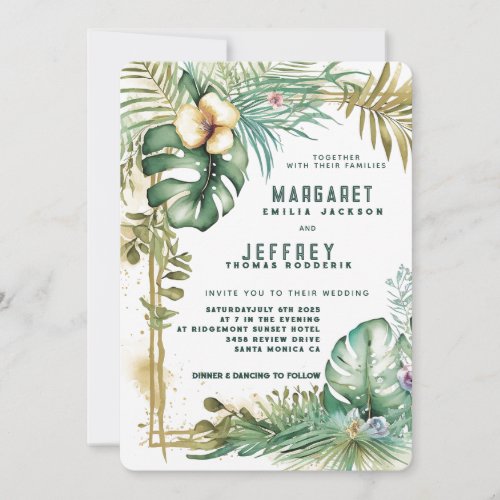 Exotic Palm Tree Summer Beach Floral Wedding  Invitation