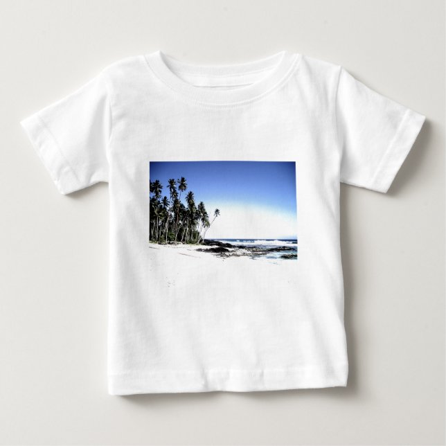 Exotic Palm Trees & Paradise Beach Baby T-Shirt (Front)