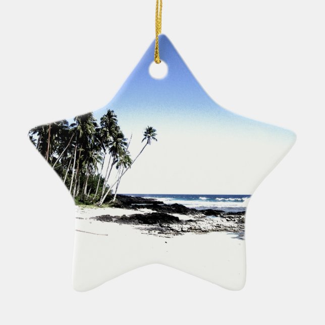 Exotic Palm Trees & Paradise Beach Ceramic Ornament (Front)