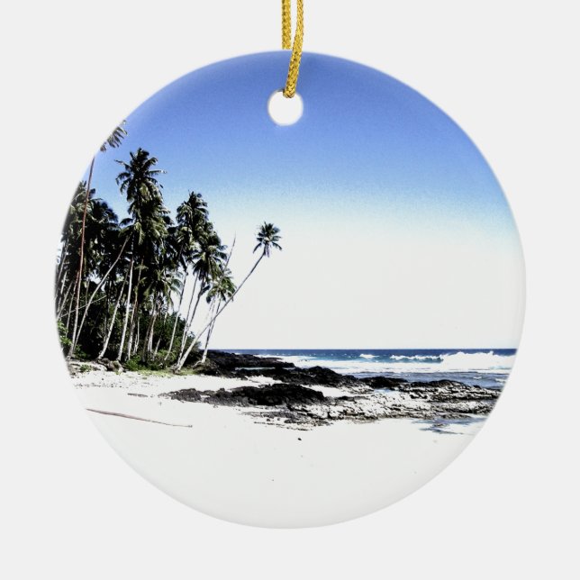 Exotic Palm Trees & Paradise Beach Ceramic Ornament (Front)