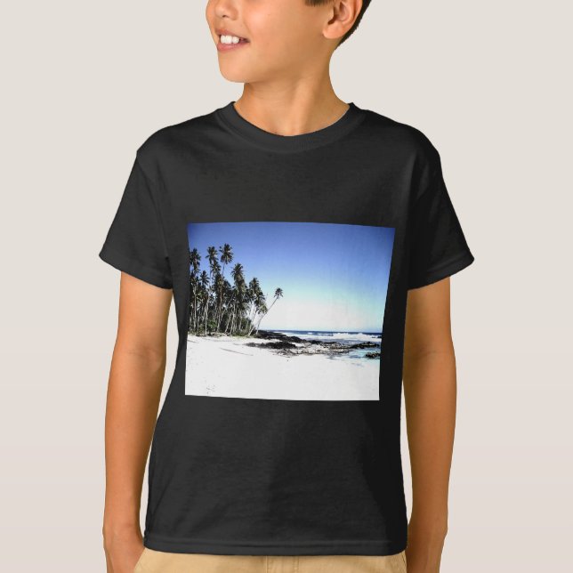 Exotic Palm Trees & Paradise Beach T-Shirt (Front)