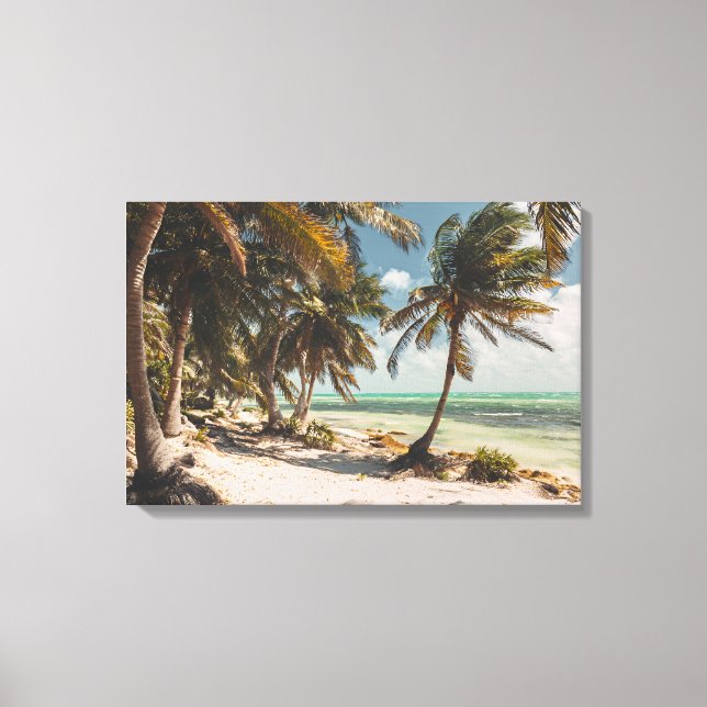 Exotic Palm Trees Turquoise Sea White Sand Beach Canvas Print (Front)