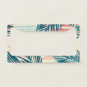 Exotic palms, hand-drawn textures license plate frame