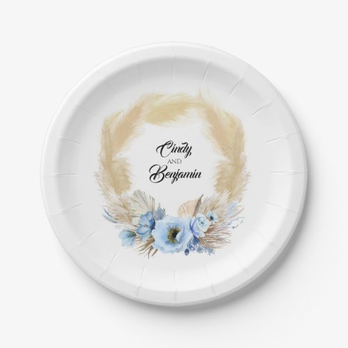 Exotic Pampas Grass Dusty Blue Flowers Any Party Paper Plates