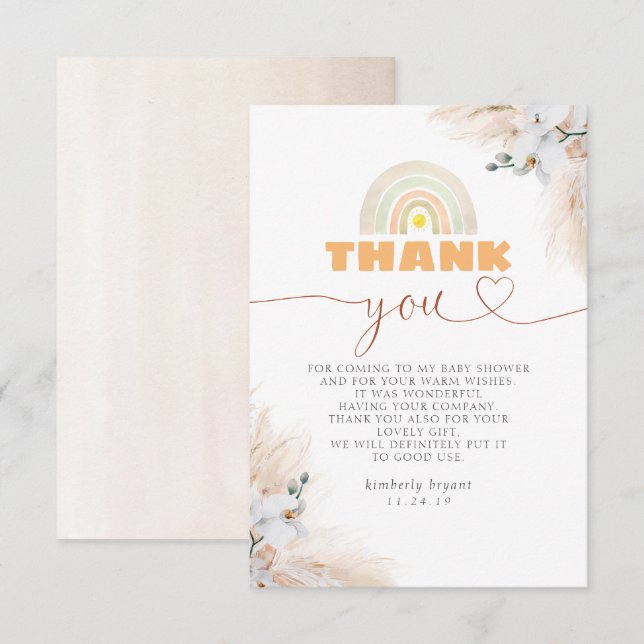 Exotic Pampas Grass Floral Baby Shower Thank You Card (Front/Back)