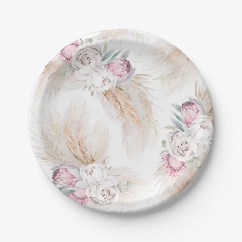 Exotic Pampas Grass King Protea Flowers Any Party Paper Plates