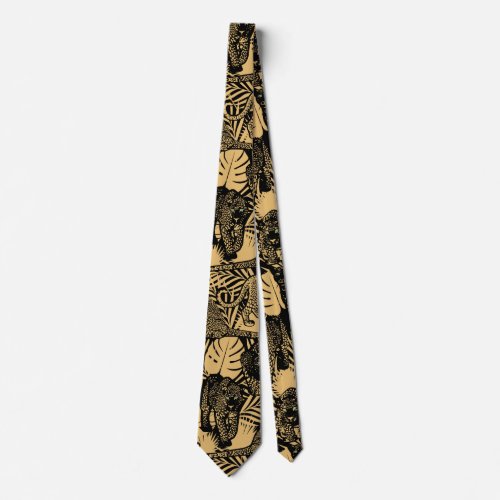 Exotic Panther  Leopard Black and Gold Neck Tie