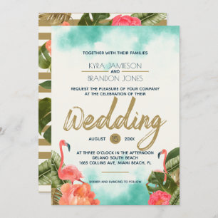 Exotic Paradise Flamingoes Wedding Invitation