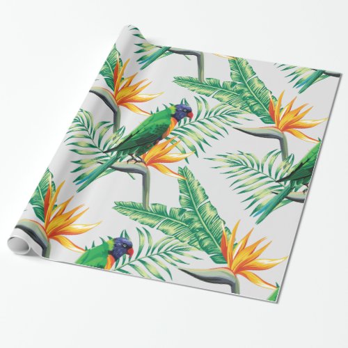 Exotic Parrot And Orange Flowers Wrapping Paper