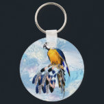 exotic-parrot bird tone feather guests gift keychain<br><div class="desc">Blue exotic-parrot bird tone feathers on a soft blues feather background</div>