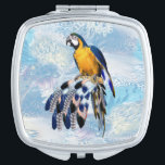 exotic-parrot bird tone feathers Bridesmaid gift Compact Mirror<br><div class="desc">Blue exotic-parrot bird tone feathers on a soft blues feather background</div>