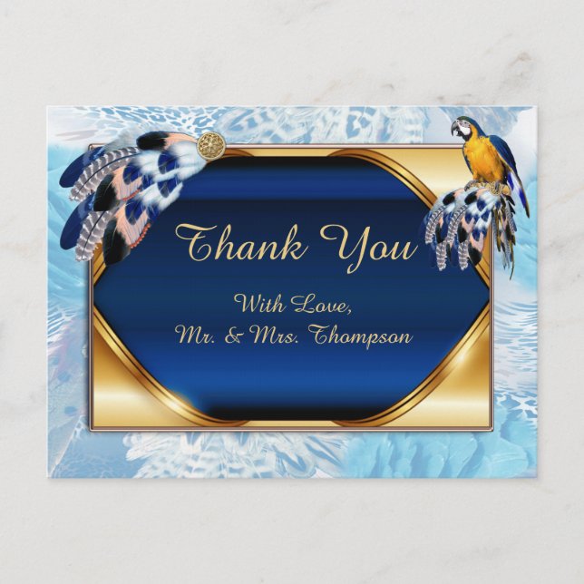 Exotic-Parrot Blue Thank You Announcement Postcard (Front)