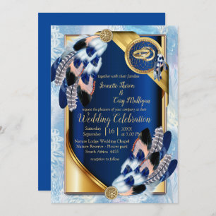Exotic-Parrot Blue tone feather Wedding Invitation