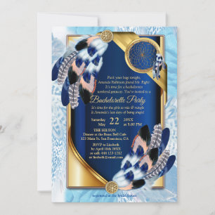 Exotic-Parrot Blue tone feathers Bachelorette Invitation