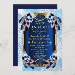 Exotic-Parrot Blue tone feathers Engagement Invitation