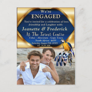 Exotic-Parrot Blue tone feathers Engagement Invitation Postcard