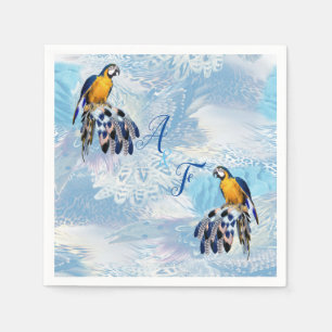 Exotic-Parrot Blue tone feathers Napkins