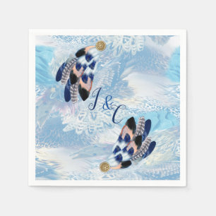 Exotic-Parrot Blue tone feathers Party Decor Napkins