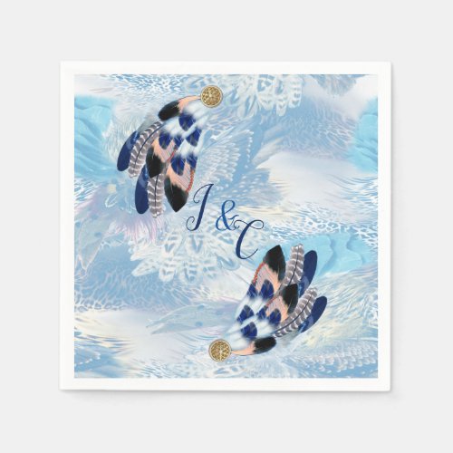 Exotic_Parrot Blue tone feathers Party Decor Napkins