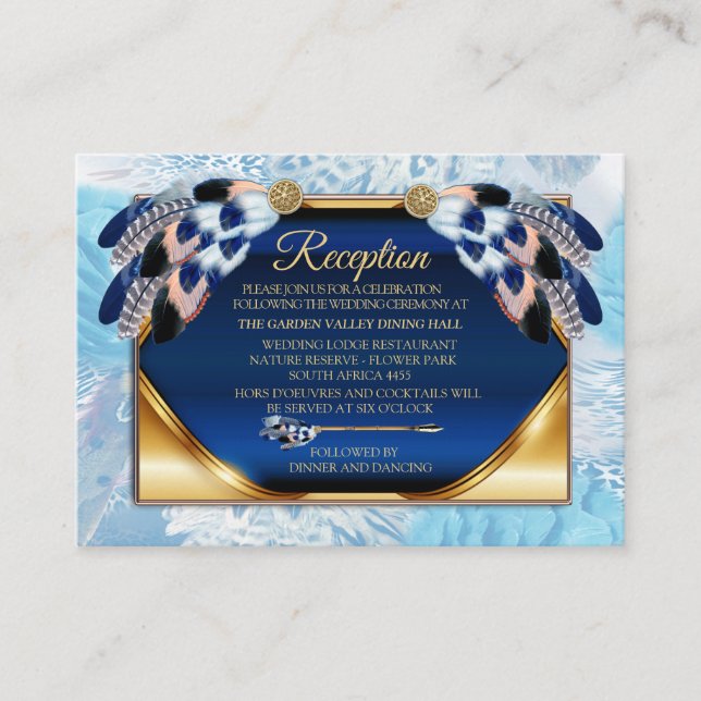 Exotic-Parrot Blue tone feathers Reception Enclosure Card (Front)