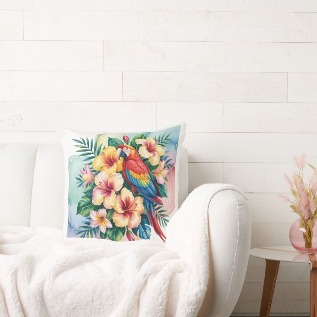 Exotic Parrot Throw Pillow (Couch)