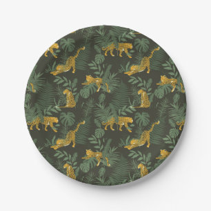 Exotic Party Tropical Rainforest Leopard Pattern Paper Plates
