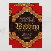 Exotic Passion Red Gold Wedding Invitations (Front/Back)