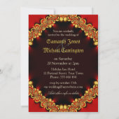Exotic Passion Red Gold Wedding Invitations (Back)
