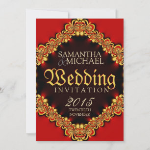 Exotic Passion Red Gold Wedding Invitations