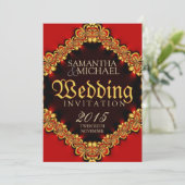 Exotic Passion Red Gold Wedding Invitations (Standing Front)