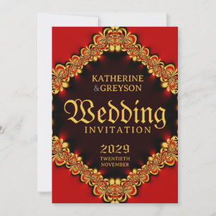Exotic Passion Red Gold Wedding Invitations