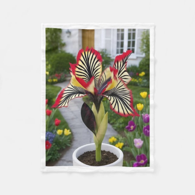 Exotic Patterned Flower in Pot Garden Fleece Blank Blanket (Front)