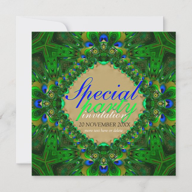 Exotic Peacock Green Indigo Girls Party Invitation (Front)